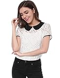 Allegra K Women Contrast Peter Pan Collar See Through Lace Top White S
