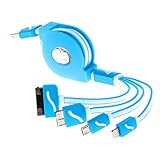 Multi USB Cable, Retractable 4 in 1 Multifunctional Universal USB Charger Cable for iPhone 6s, 6s Plus, 5 / 5S / 5C / SE, 4S 4,iPad Pro, Galaxy S4, S5, S6 ,iPod,HTC(Blue)