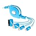 Multi USB Cable, Retractable 4 in 1 Multifunctional Universal USB Charger Cable for iPhone 6s, 6s Plus, 5 / 5S / 5C / SE, 4S 4,iPad Pro, Galaxy S4, S5, S6 ,iPod,HTC(Blue)