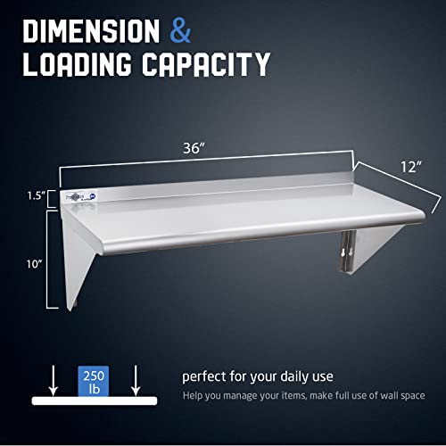 Profeeshaw NSF Stainless Steel Shelf 12” x 36”, 250 lb Commercial