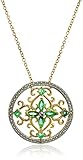 18K Yellow Gold-Plated .925 Sterling Silver Diamond-Accented Emerald Floral Filigree Cross Round 1