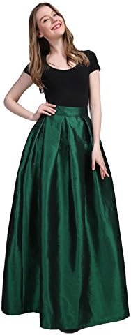 Irenwedding Women's High Waist Basic Hand Pockets Stretchy Pleated Skirt Midi Skirt
