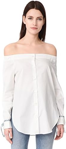 Hilfiger Collection Women's Off Shoulder Long Sleeve Shirt, Marshmallow/Multi, 2