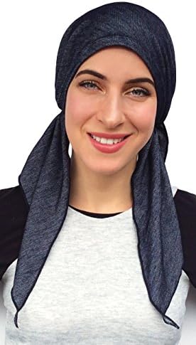 New Easy Slip On Style Soft Denim Pre Tied Hijab Head Scarf Tichel Apparel