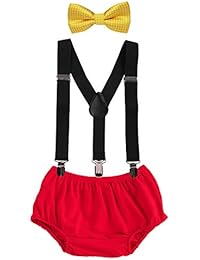Baby Boys First Birthday Adjustable Y Back Elastic Clip Suspenders Cake Smash Outfit Tuxedo Pre-tied Bloomers Bowtie set