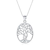 Sterling Silver Oval Open Cut Tree of Life Necklace Pendant, 25mm