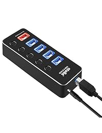 ATOLLA aluminio USB 3.0 Hub 4 puertos SuperSpeed USB 3.0 y 1 puerto de carga inteligente con individual interruptor de encendido y apagado 39 inch Cable USB desmontable