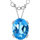 Gem Stone King 14K White Gold Swiss Blue Topaz Solitaire Pendant Necklace For Women | 1.50 Cttw | Gemstone November Birthstone | Oval 8X6MM | With 18 Inch Chain