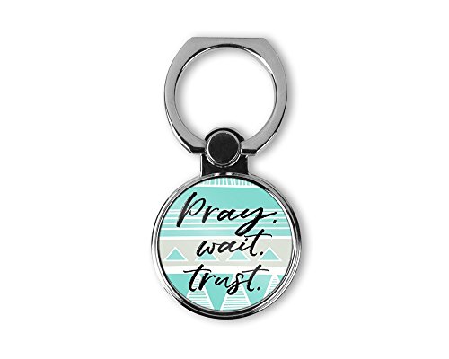 Pray. wait. trust. - Religious inspirational quote - Phone stand, Ring kickstand, Rotational grip holder, Universal cell ring stand - Aqua aztec - Thumbnail 2