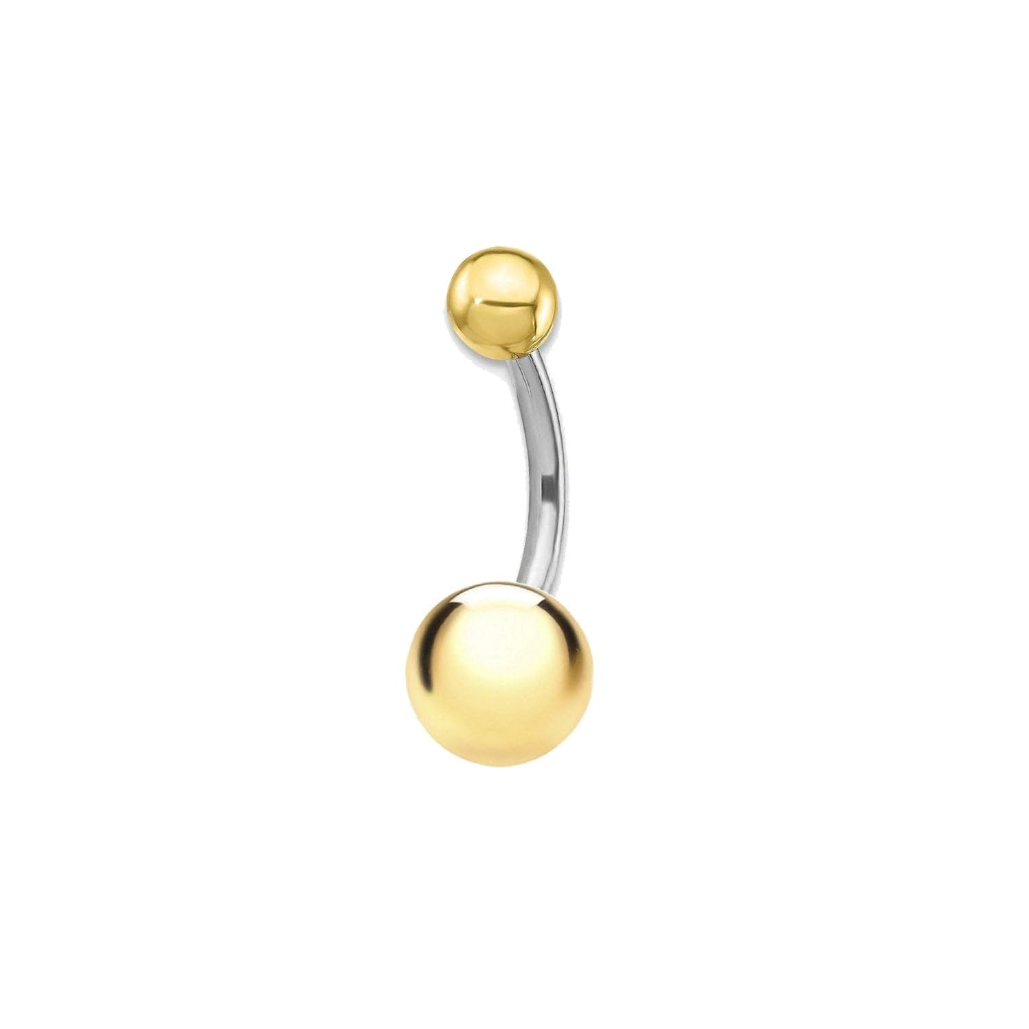 Monde Petit 9ct two color Gold and steel ball 8 mm navel Piercing