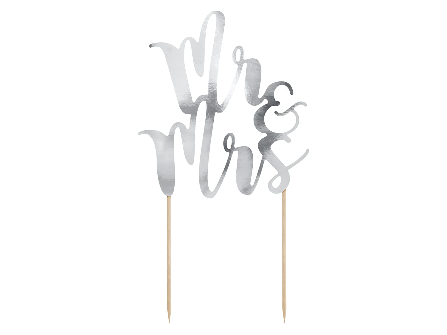 PartyDeco Cake Topper with Lettering Mr & Mrs - Silver Wedding Cake Topper - Cake Decorations Cupcakes Cupcake Topper Table Decoration Groom Bride