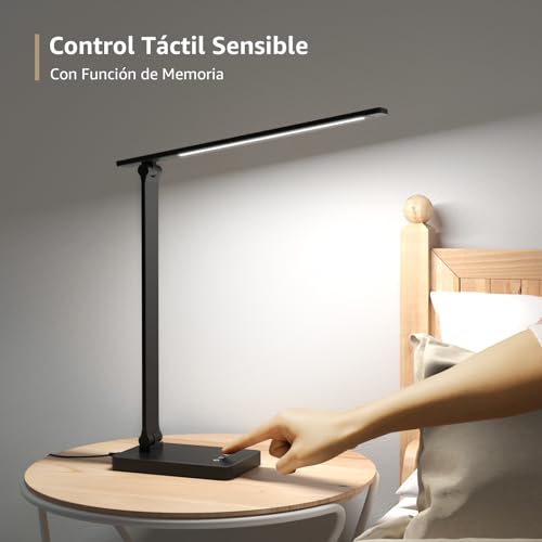 Lepro Lámpara de Escritorio LED, Luz de Mesa Metálica 9.5W 750 Lúmenes, 5 Modos de Color y 5 Niveles de Brillo, Lámpara Regulable para Oficina en Casa, Lectura, Manualidades, Costura, Negro