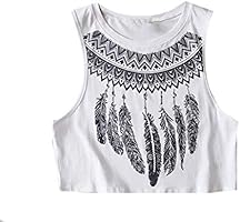 YUNY Women's Short Hi-Waist Cropped Sexy Printed T-Shirt Blouse White M