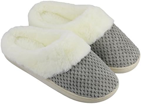 Women's Slippers House Shoes Fleece Fuzzy Plush Lining Comfort Memory Foam Slip On Clog Coral Indoor/Outdoor