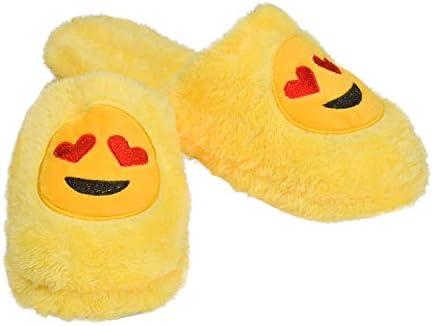 Soft Plush Emoji Heart-Eyes Warm Indoors Slippers for Girls Yellow