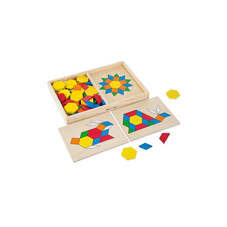 Melissa & Doug Pattern Blocks and Boards – Classic Toy With 120 Solid Wood Shapes and 5 Double-Sided Panels, Multi…