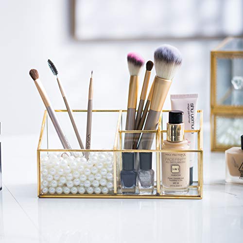 Golden Vintage Glass Box Clear Glass & Brass Metal Storage Jewelry and