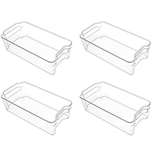 Puricon-4-Pack-Fridge-Organiser-Set-Storage-Box-Tray-Clear-Plastic-Stackable-Bins-Freezer-Space-Saver-Refrigerator-Tidy-Container-for-Pantry-Kitchen-Cupboard-Cabinet-Storage-Large Puricon 4 Pack Fridge Organiser Set Storage Box Tray, Clear Plastic Stackable Bins, Freezer Space Saver, Refrigerator…