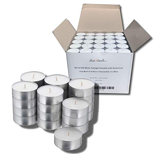 Bulk Set of 250 Tealight Candles in Metal Cups (White) 4.5 Hour Burn