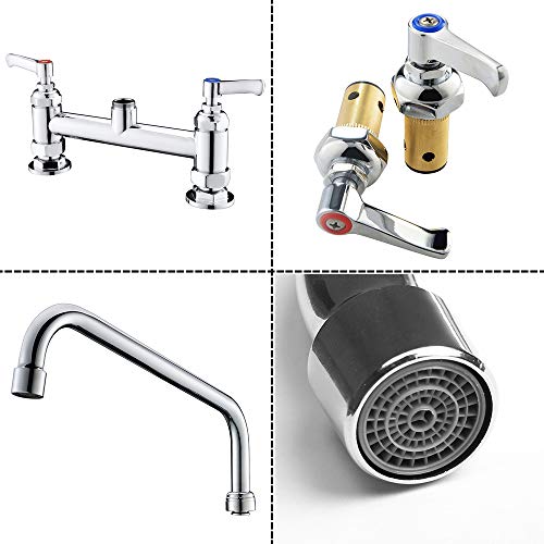 IMLEZON Commercial Sink Faucet 8 Inch Center Commercial Faucets with 12 Inch Swivel Spout Deck Mount Faucet