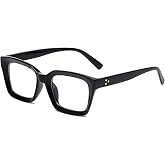 JOVAKIT Classic Square Non Prescription Clear Glasses for Women Men | Fashion Square Black Frame Eyeglasses, Clear Lens