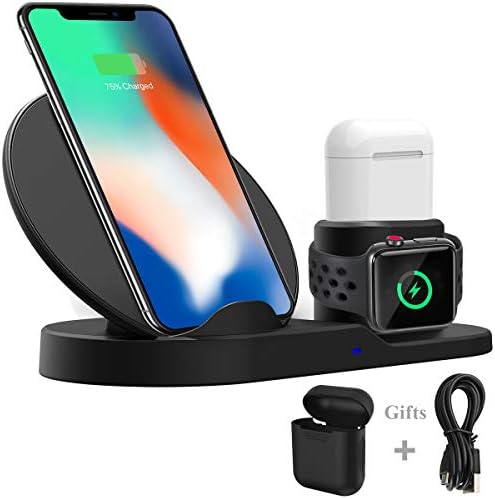 Wonsidary Charging Stand for iPhone AirPods Apple Watch, Charge Dock Station Charger for Apple Watch Series 3/2/1 & AirPods, Wireless Charger for iPhone, Samsung Galaxy, All Qi Enabled Phone