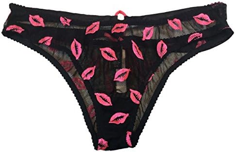 Victoria's Secret Cheekini Panty Embroidered Hot Lips XS Black Pink