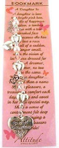 Special Daughter Bookmark C09 Heart Butterfly Simulated Pearl Silver Tone