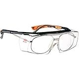 NoCry Over-Glasses Safety Glasses - with Clear Anti-Scratch Wraparound Lenses, Adjustable Arms, Side Shields, UV400 Protection, ANSI Z87 &amp; OSHA Certified, Black and Orange Frames