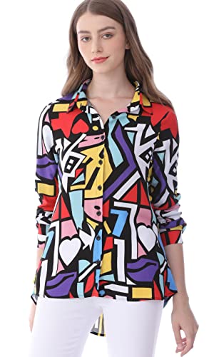 Dressy Blouses for Women Fashion, Casual Long Sleeve Button Down Shirts Tops(Mix Colors,Small)