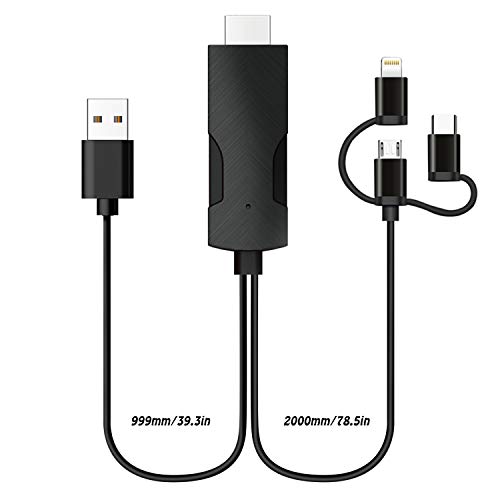 YEHUA 3 in 1 Mirascreen Wired Display Digital USB to HDMI Mirroring Screen 4K Cable with HDMI, Micro-USB, Type C Port Adapter for Android 4.4+ iOS 9.0+ Device Mobile Digital AV Adapter - Thumbnail 3