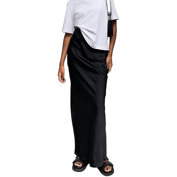 Falda De Satén De Seda Acampanada Para Mujer, Falda Informal Elegante De Cintura Alta, Faldas Largas Ajustadas Lisas A La Moda Para Mujer, Ropa De Verano 2024 Comprar A Buen Precio