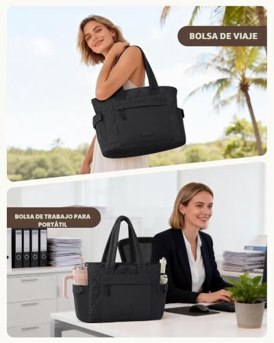 RAINSMORE Padded Tote Bag for Women, Lightweight and Spacious for College Work Travel, Puffer Large Shopper Bags with Laptop Compartments 15.6 Inch