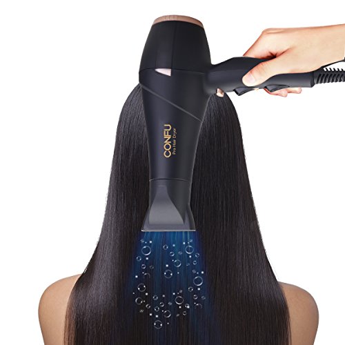 Professional Ionic Hair Dryer CONFU 1875W AC Motor Blow Dryer with Diffuser 2 Concentrators Fast Drying with 3 Heat 2 Speed Settings Cool Shot Button LED Night Light ETL Certified Black - Thumbnail 5