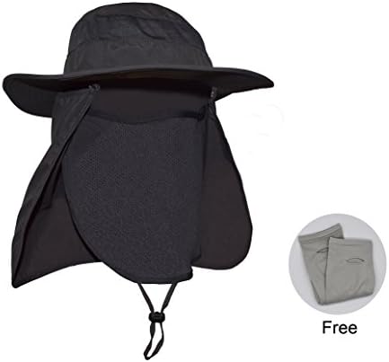 MENXEN Fishing Hat, Neck Face Flap Sun Protection Draughty &amp; Detachable Sun Hat Wide Brim for Outdoor（Dark Grey）