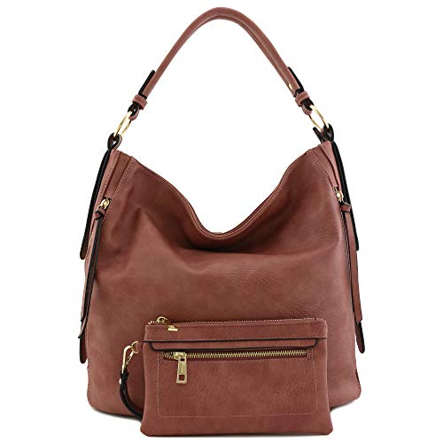 2pc Set Faux Leather Large Hobo Bag with Pouch Purse Mauve