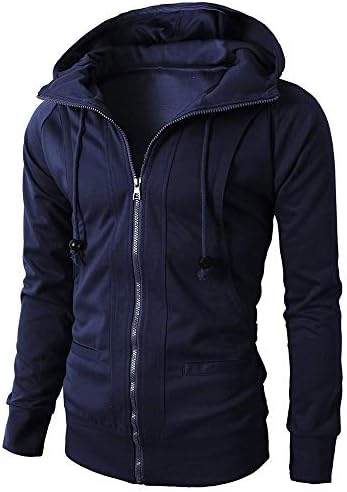 BOOMJIU Men Long Sleeve Patchwork Solid Color Pocket Hooded Zipper Casual Sport Coat
