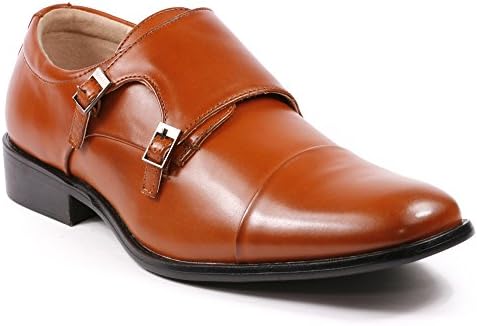 Magestik Men's Double Monk Strap Cap Toe Slip On Loafers Dress Shoes (9, Cognac Brown)