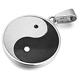INBLUE Men's Stainless Steel Pendant Necklace Silver Tone Black Yin Yang -With 23 Inch Chain