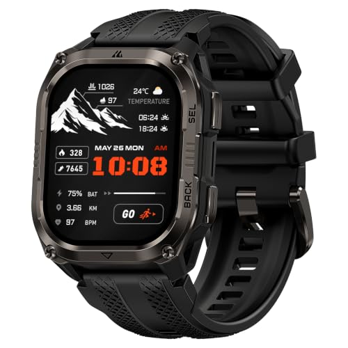 KOSPET PULSE 2 Smart Watch Rugged GPS Dual-Band 5ATM IP69 LED Flashlight | AMOLED 1.96" Extra Large Battery, Over 170 Sports Modes, Heart and Sleep Monitor for Android and iPhone Black