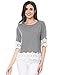 Allegra K Women's Casual Round Neck Half Sleeve Lace Trim Crochet Top T Shirt