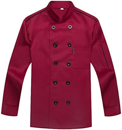 WAIWAIZUI Chef Coat Chef Jacket Service Uniform Long Sleeves Red Size S (Label:XL)