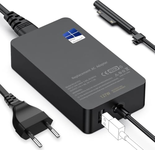 Surface Charger 127W 15V 8A Power Supply for Microsoft Surface Book 3/Book 2/1, Laptop Studio 2/1, Pro 11/10/9/8/7+/7/6/5/4/3/X, Laptop 7/6/5/4/3, Windows Go/Tablet