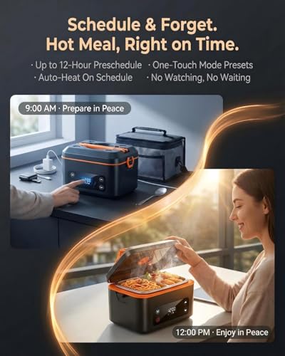 RUDAP Cordless Electric Lunch Box, 24000mAh Rechargeable 1.2L Portable Food Warmer with 5 Heating Modes, Auto Temperature Control, Heated Lunch Box – Perfect for Truck, Office, or Outdoor Worksite