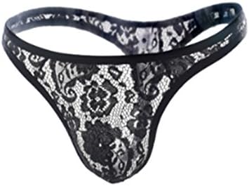 Yanxin Men's Lace Thongs Low Rise Sexy T-Back G-String Underwear (M, Black)