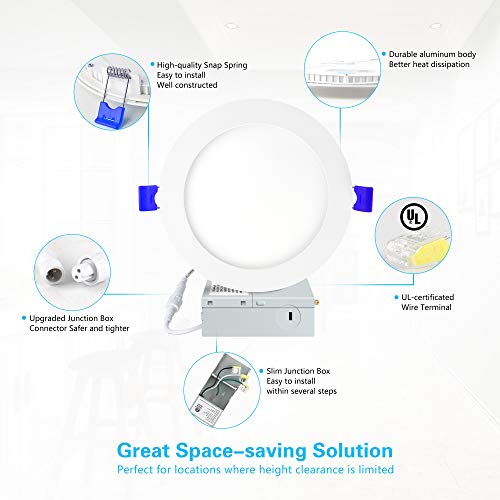 Ensenior 12 Pack 6 Inch Ultra-Thin LED Recessed Ceiling Light with Junction Box, 3000K Warm White, 12W 110W Eqv, Dimmable Can-Killer Downlight, 1050LM High Brightness - ETL and Energy Star Certified