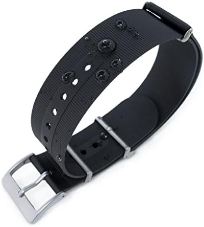 Rubber NATO 22mm G10 Waterproof Watch Band, Black, Sandblasted Buckle