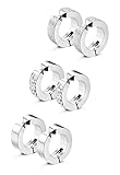 Jstyle 3 Pairs Stainless Steel Mens Womens Hoop Earrings Clip On CZ Non-Piercing