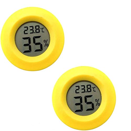 DollaTek 2Pcs Mini Digital LCD Temperature Humidity Meter Thermometer Hygrometer Round - Yellow