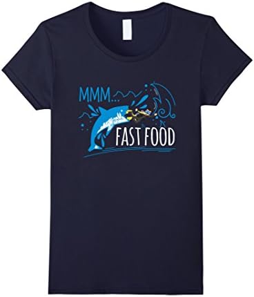 Women's MMM Fast Food Shark Diver Swimmer Funny Sarcastic T-Shirt  XL Navy